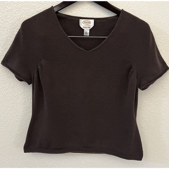 Vintage Talbots Brown Sweater Size X Large XL Short Sleeve V Neck Italy - Picture 1 of 7